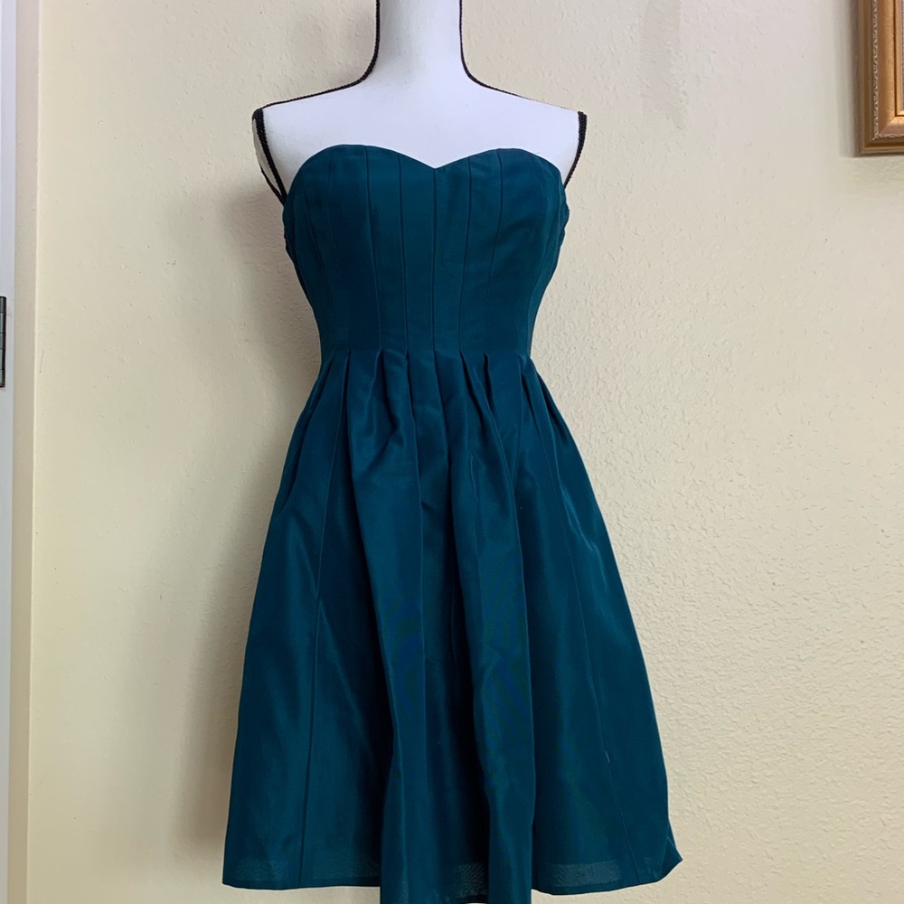 Strapless Jcrew teal dress sweetheart neckline
